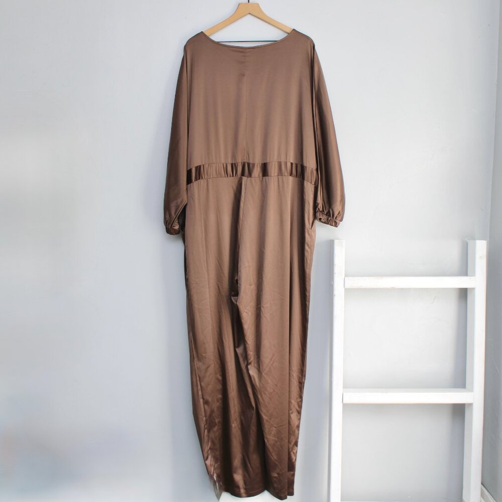 Xpluswear Brown Satin Long Sleeve  Pants Jumpsuit Size 3XL - Picture 3 of 3